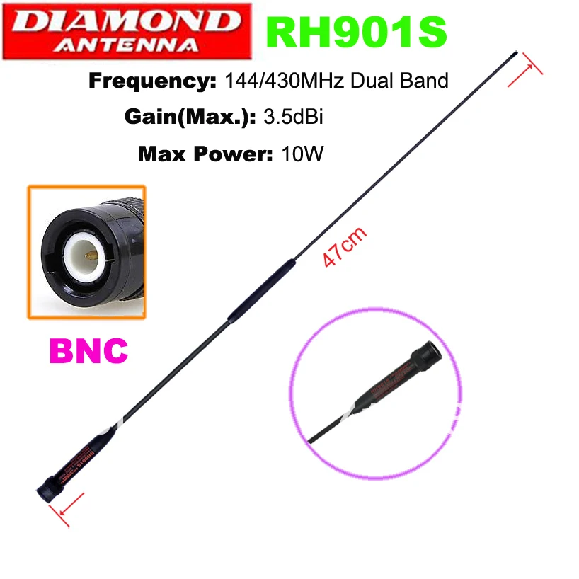 DIAMANT RH901S BNC Stecker 144/430 MHz Dual Band Antenne 3.5dBi High Gain