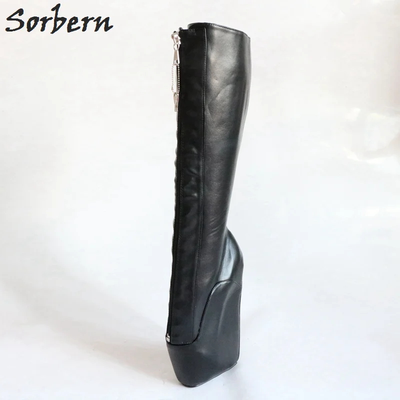 Sorbern Black Ballet Heels Women Boots Wide Calf Boots For Women Gothic Shoes Size 11 Heels Sexy Fetish High Heel Boots Females