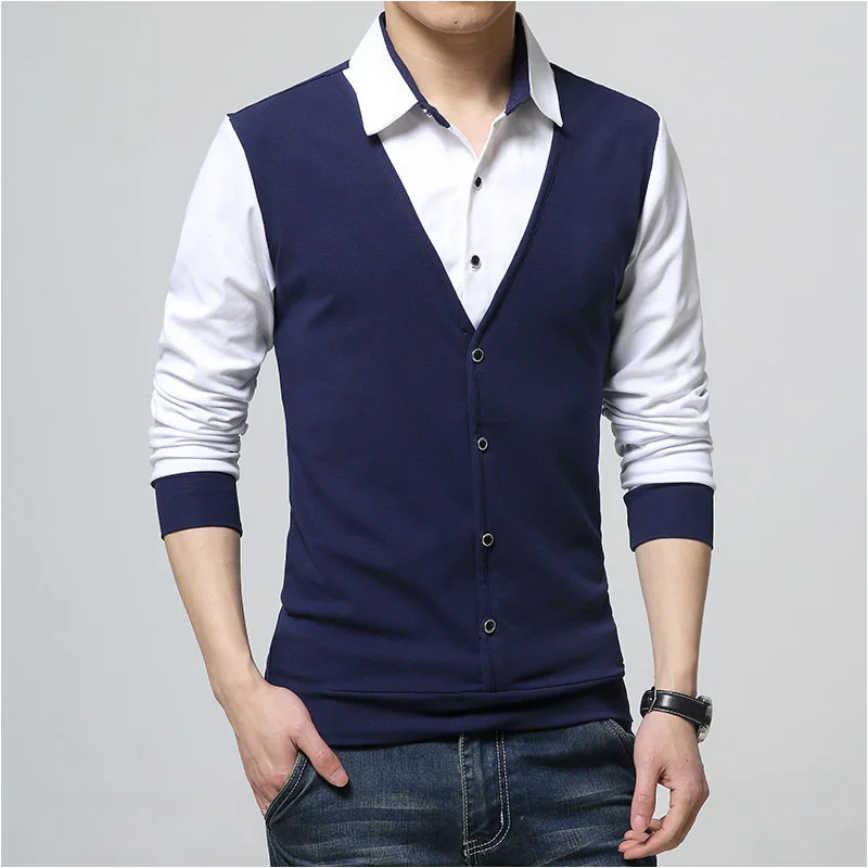 Brand New Spring Autumn Mens Polo Shirt Fashioh Fake Two Designer Clothing Cool Polos Men Long Sleeve Shirt Casual Business Male