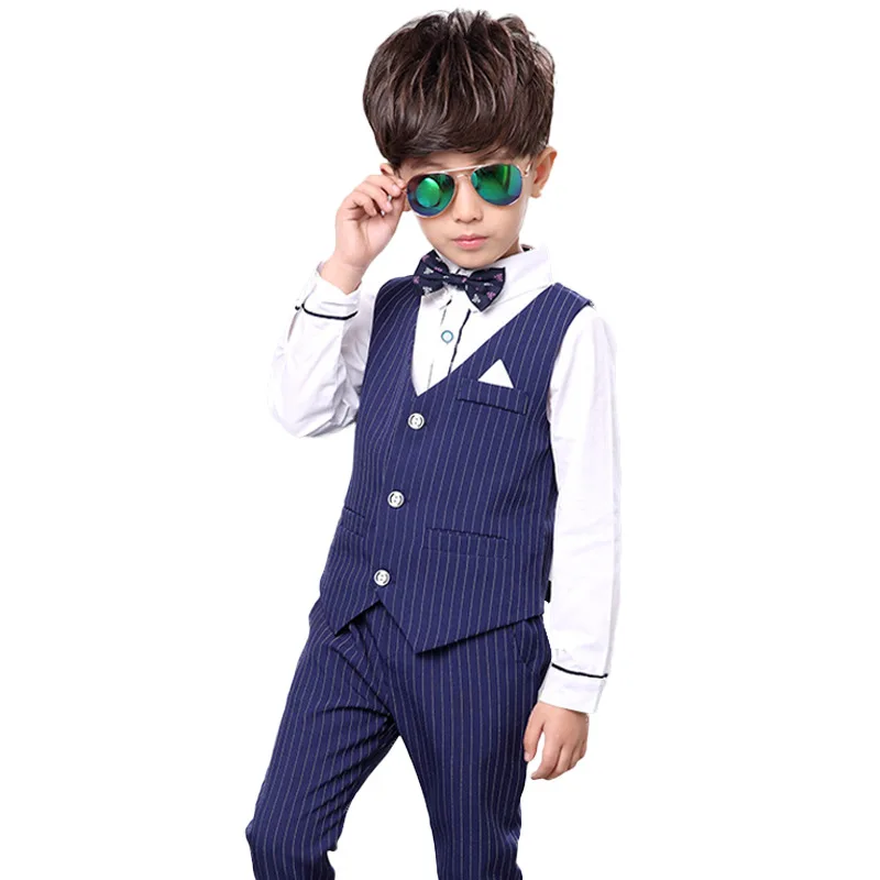 Flower Boys Formal Suits Vest Pants 2pcs School Kids Weeding Birthday Dress Children\'s Day Chorus Show Piano Performance Costume