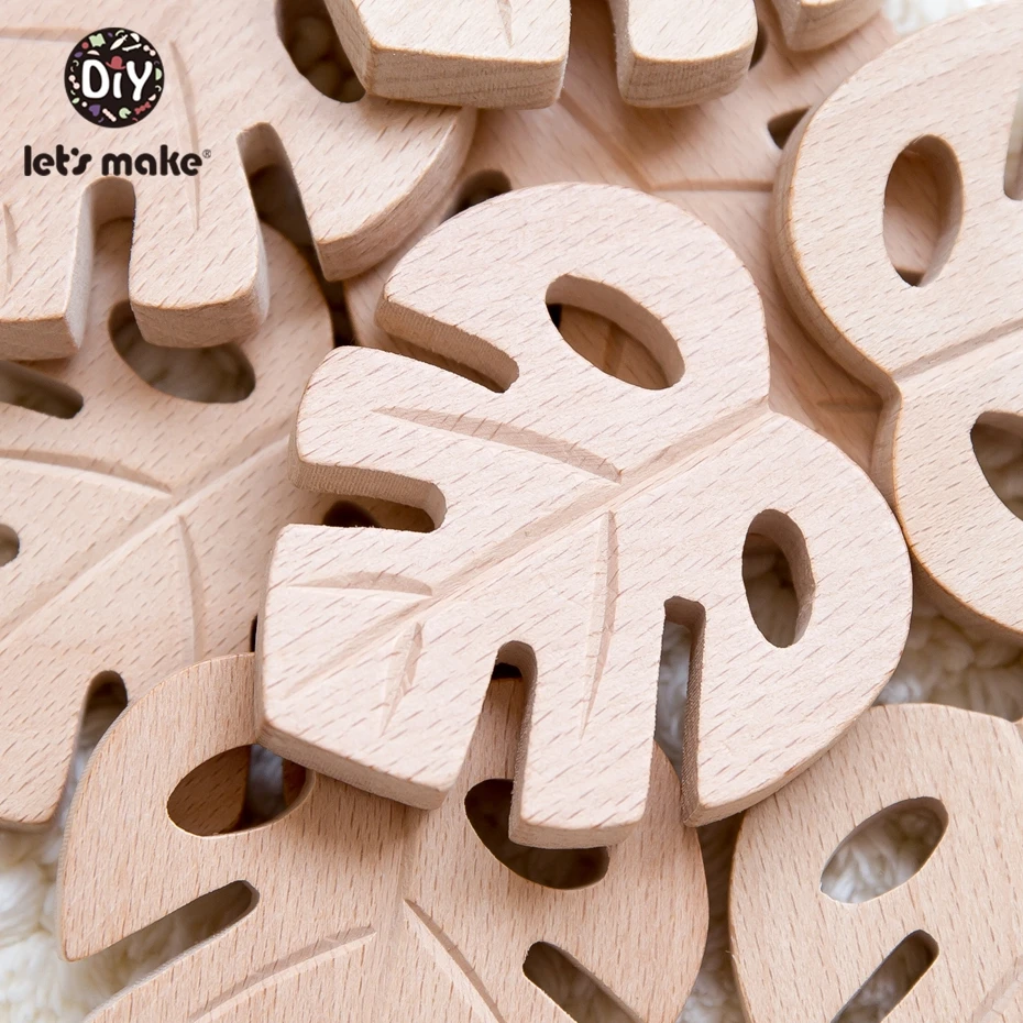 

Let'S Make 5Pc Wooden Teether Leaves Beech Wood Toddler Toys For Teething Baby Teether Diy Rattle For Bedding Crib Mobile