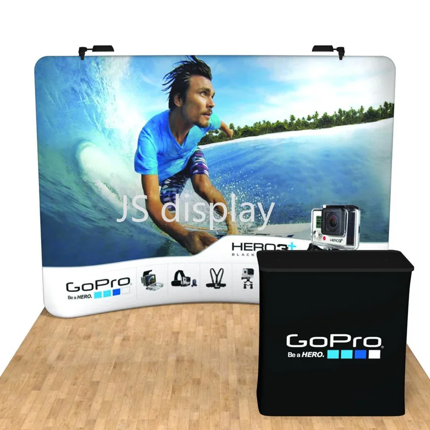 10ft Curved Fabric Tension Pop Up Banner Trade Show Display Booth  Graphics Include Travel Bag with Trolley