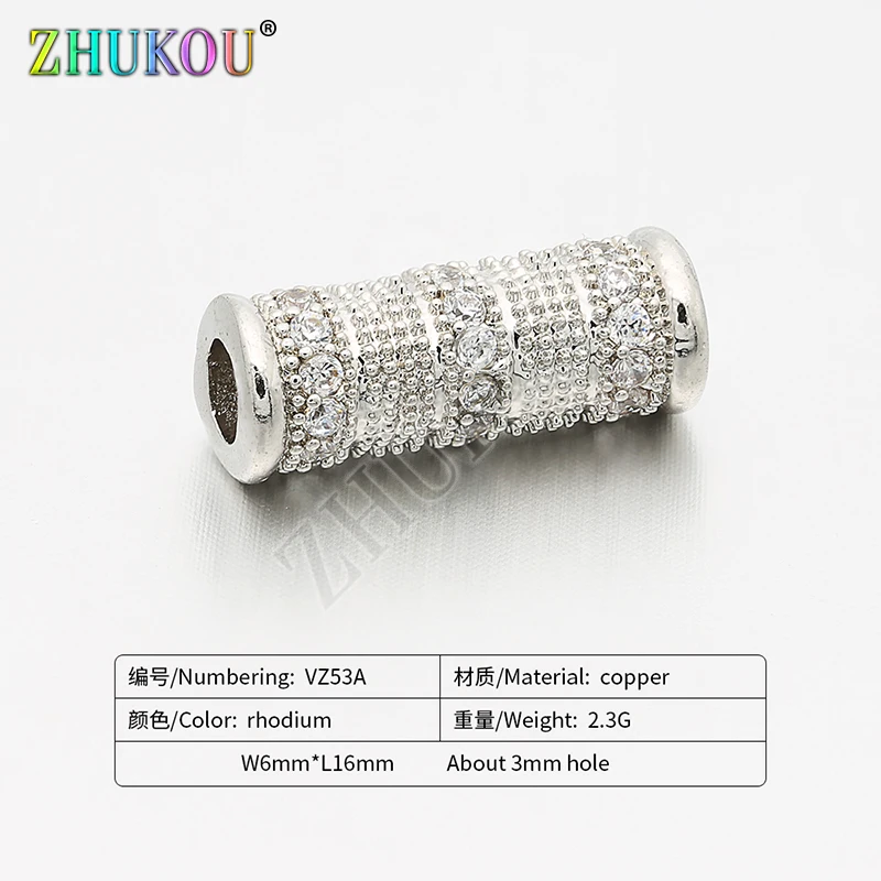 6*16mm Brass Cubic Zirconia Crystal Spacer Beads DIY Jewelry Bracelet Necklace Making, Model: VZ53