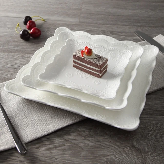 

Exquisite Butterfly Stamped Square Ceramic Serving Tray set Porcelain Dinner Plate Dinnerware for Soup, Rice, Seafood and Salad