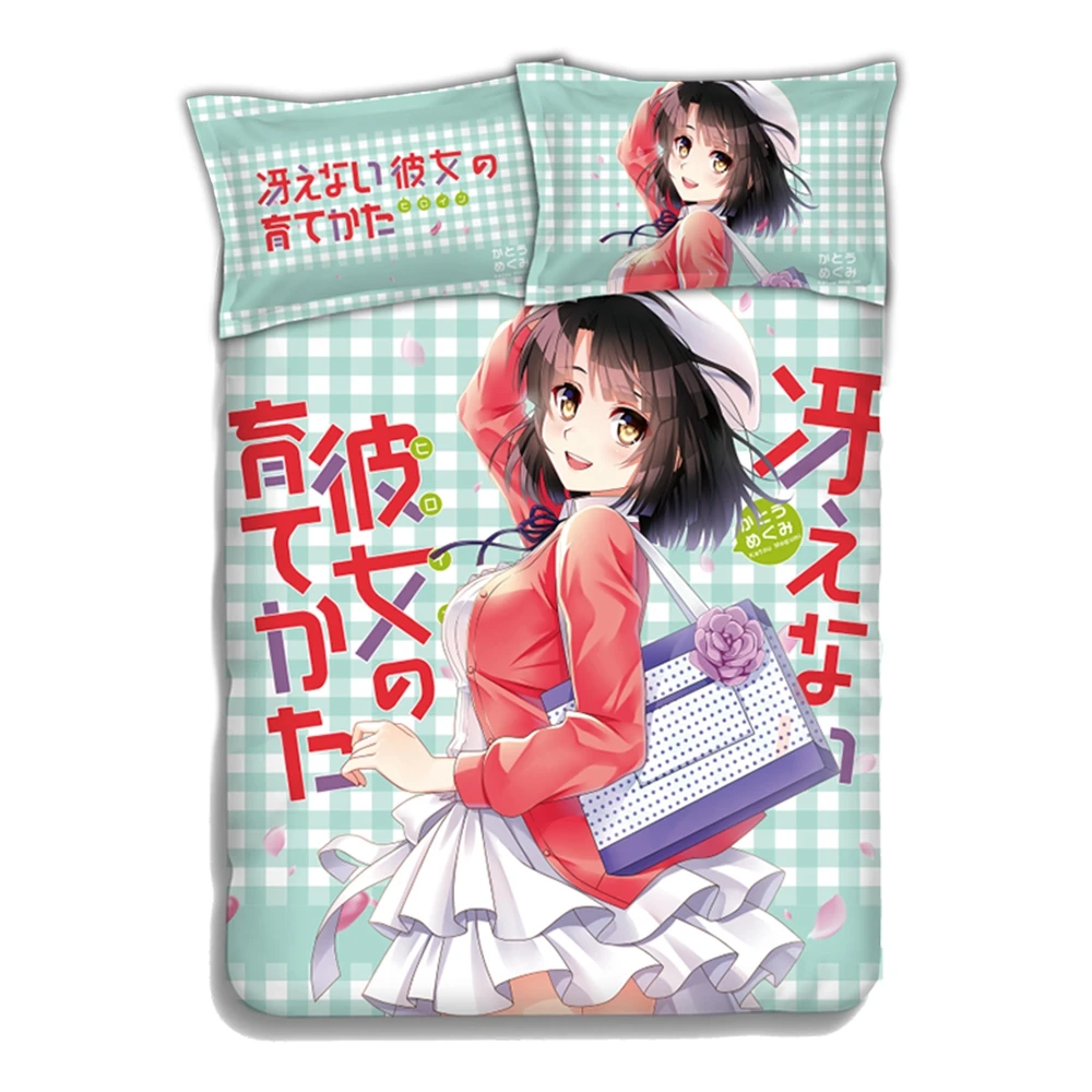 Anime JK Saenai Heroine No Sodate-kata Katou Megumi Bedding Set 4PCS Bed Flat Sheet Duvet Cover Pillowcase Cartoon Girl Waifu