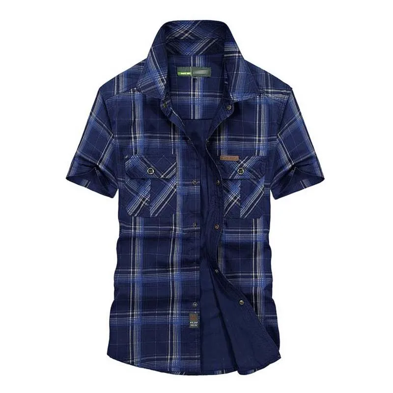 Fashion Summer Shirt Short Sleeve Plaid Shirts Men Plaid Cotton Shirts Military Luxury Brand Clothing Cardigan Plus Size M-5XL