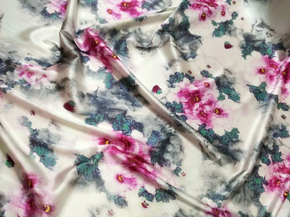 Silks Telas African Wax White Flowers Printed Fabric 19mm Brand Satin Silk Fabric 97% Mulberry Silk Hot Sale Cheongsam Wholesale