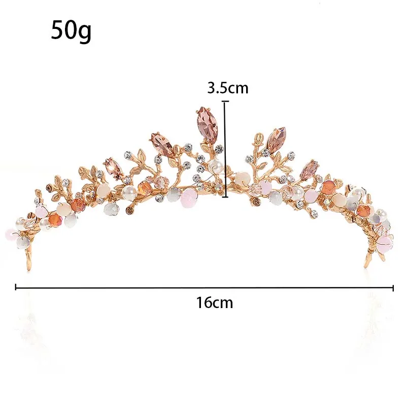 Women\'s Elegant Crowns Pink Crystal Rhinestone Floral Tiaras Metal Wedding Hair Jewelry Vintage Headpiece Bride Hairband