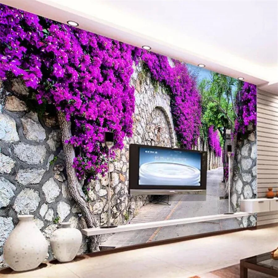 beibehang Custom Wallpaper 3d Photo Murals Purple Flower Stereo Wall Trail Background Wall paper Living Room 3d Wallpaper mural