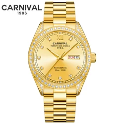 MIYOTA Movement Automatic Watch Self Wind CARNIVAL Luxury Full Gold Mechanical Watch Men Calendar Sapphire Luminous Montre homme