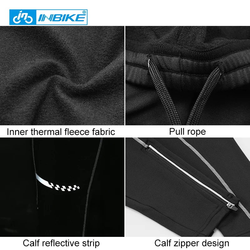 INBIKE Winter Men Cycling Pants Thermal Fleece Men\'s Sports Leggings Tights Long Jogging Pants Without Padded  Running Trousers
