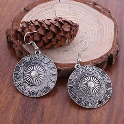 Aihua Fashion Statement Bohemian Vintage Ethnic Big Round Drop Earring Long Carved Flowers Drop Earrings For Women