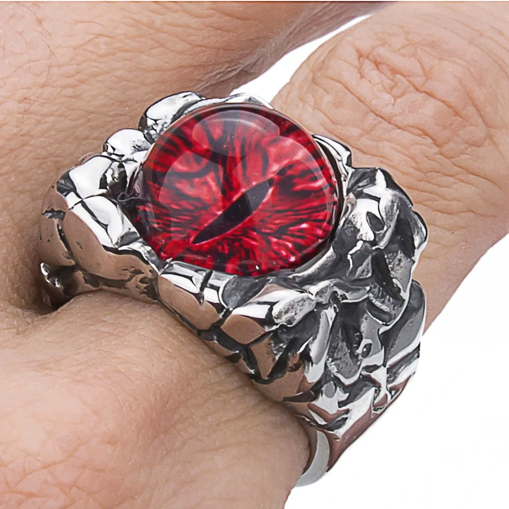 Men\'s Women\'s The devil\'s eye Retro Stainless Steel Biker Ring Jewelry Gift Halloween Party Props Size 8-13