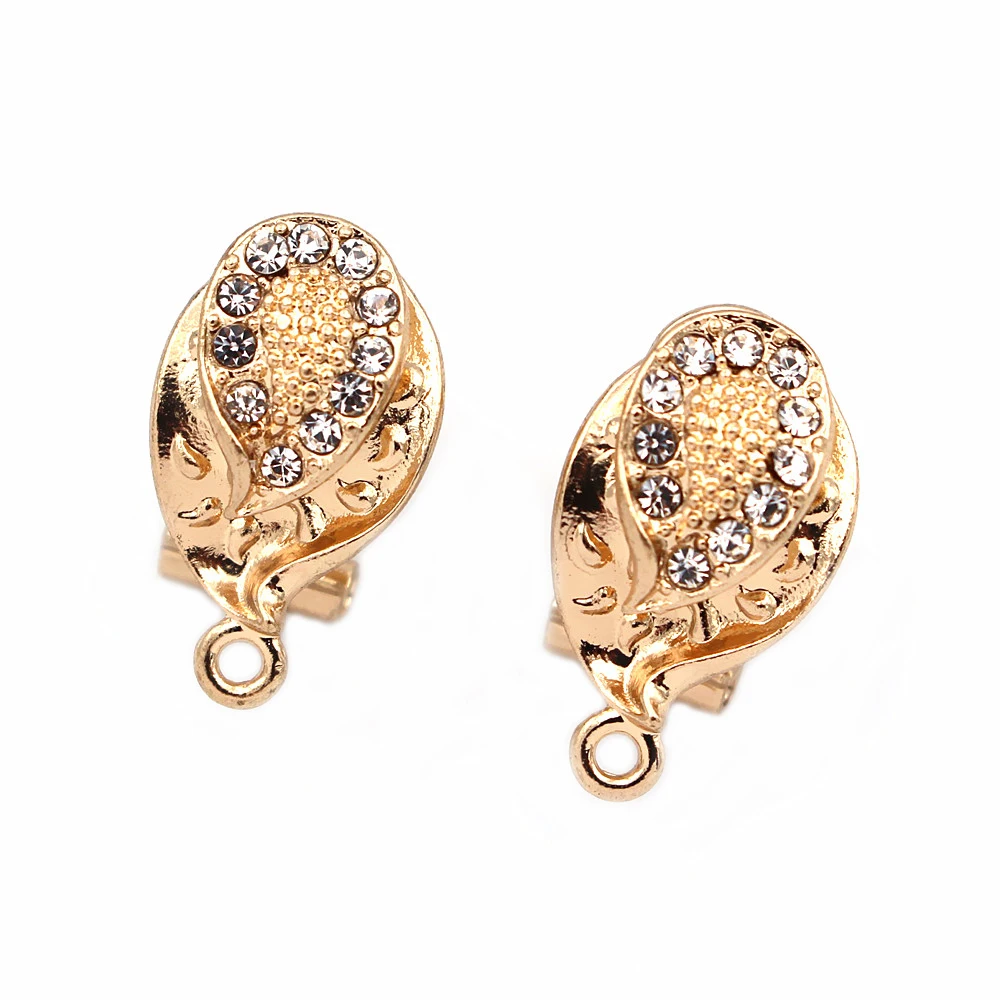 

Earrings Post w/ Loop Paved CZ Rhinestone Filigree Drop Base DIY Dubai Gold Color Clip Stud Dangle Earrings Jewelry Findings