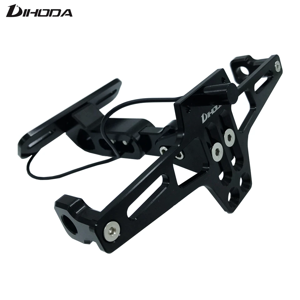 Motorcycle Adjustable CNC Aluminum alloy Rear License Plate Bracket with White LED Light for Honda Kawasaki Yamaha Suzuki