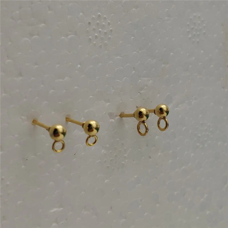 100pcs 316L stainless steel GOLD color earring pins with hanging bead Earring Stud DIY Earring Finding