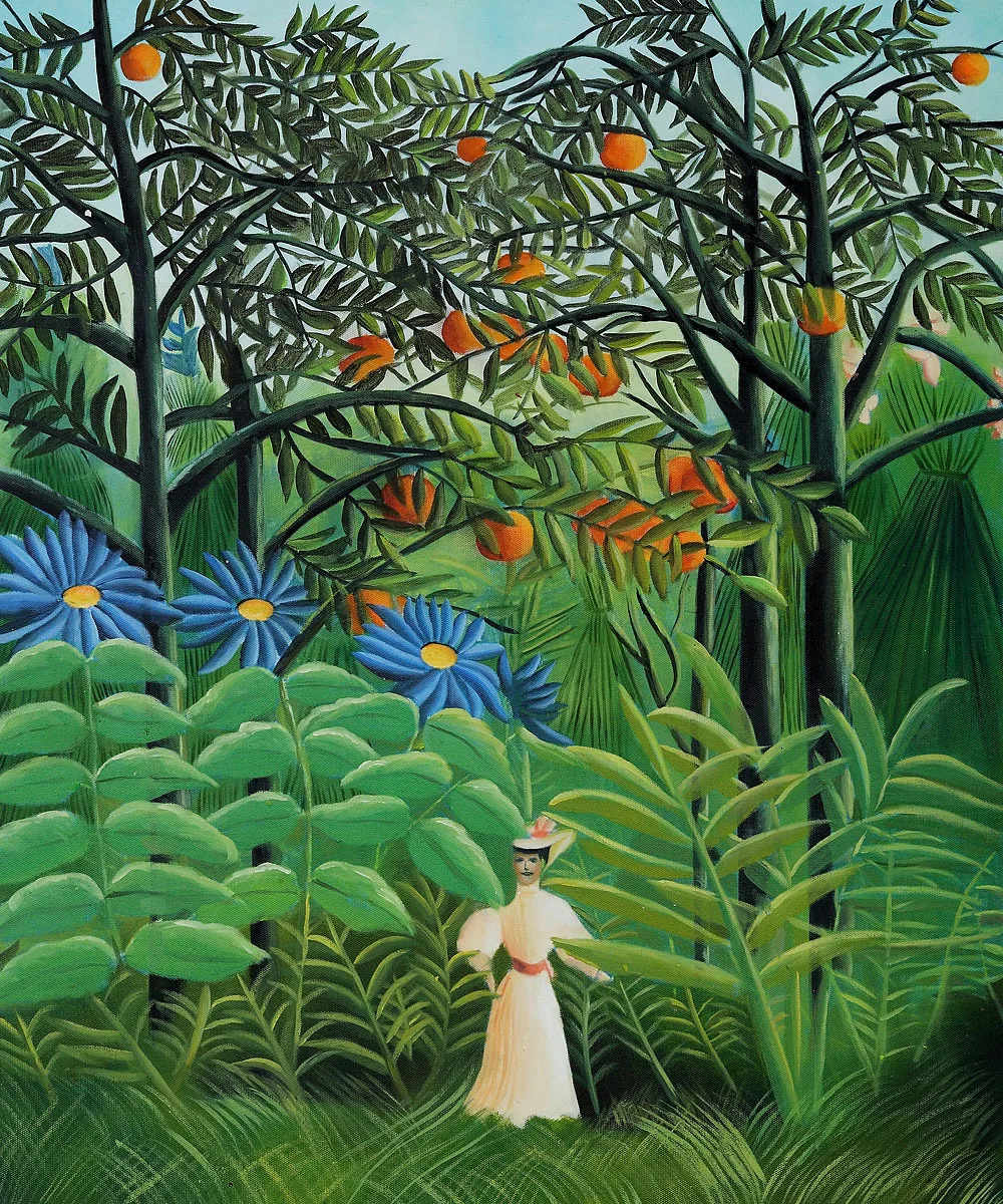 

Hand-painted Modern Abstract Oil Painting on Canvas Woman Walking in an Exotic Forest by Henri Rousseau Home Decorative Wall Art