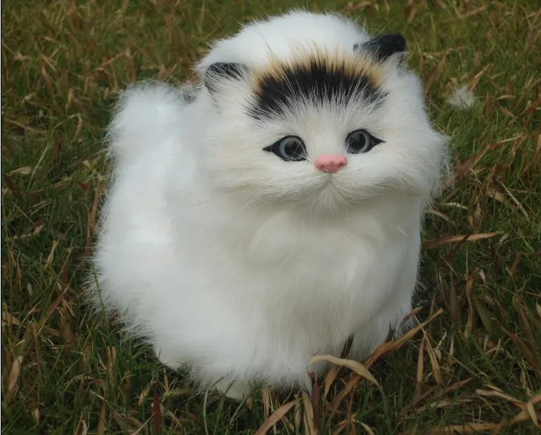 

Имитационная модель белого кота с черной головой 18x15 см из пластика и меха, мяу-кошка ручной работы, игрушка для украшения дома, рождественский подарок w5729