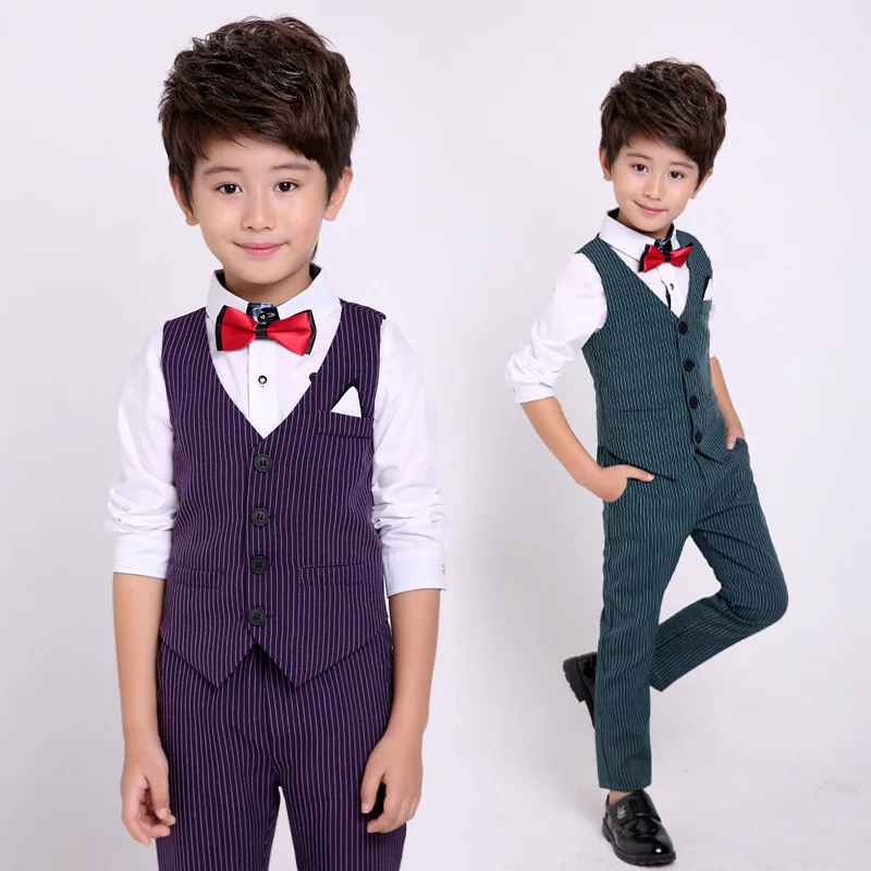 Flower Boys Formal Suits Vest Pants 2pcs School Kids Weeding Birthday Dress Children\'s Day Chorus Show Piano Performance Costume