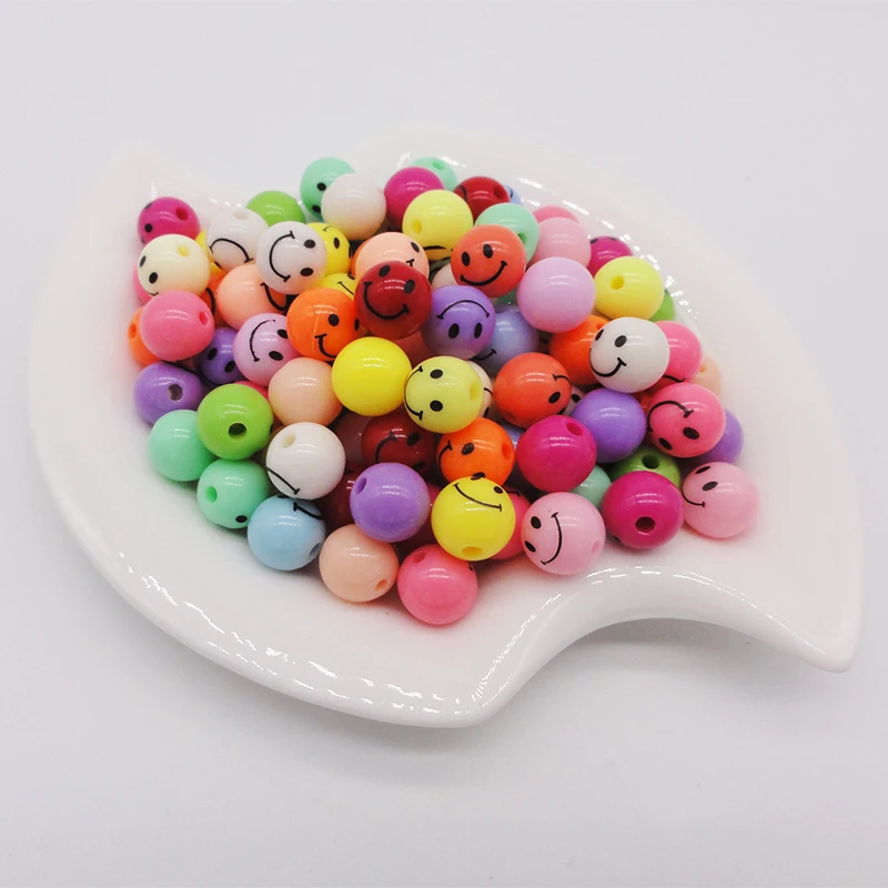 30pcs 10mm Dia Plastic Acrylic Smile Face Round Ball Spacer Beads for DIY Necklace Bracelet Jewelry & Craft Making Accessories