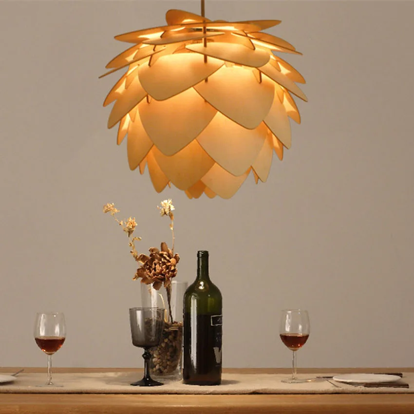 Pinecone chandelier Kitchen Dining room Restaurant Bar wooden Pendant lamp indoor house OAK Pinecone Hanging Lamp Fixtures image 2