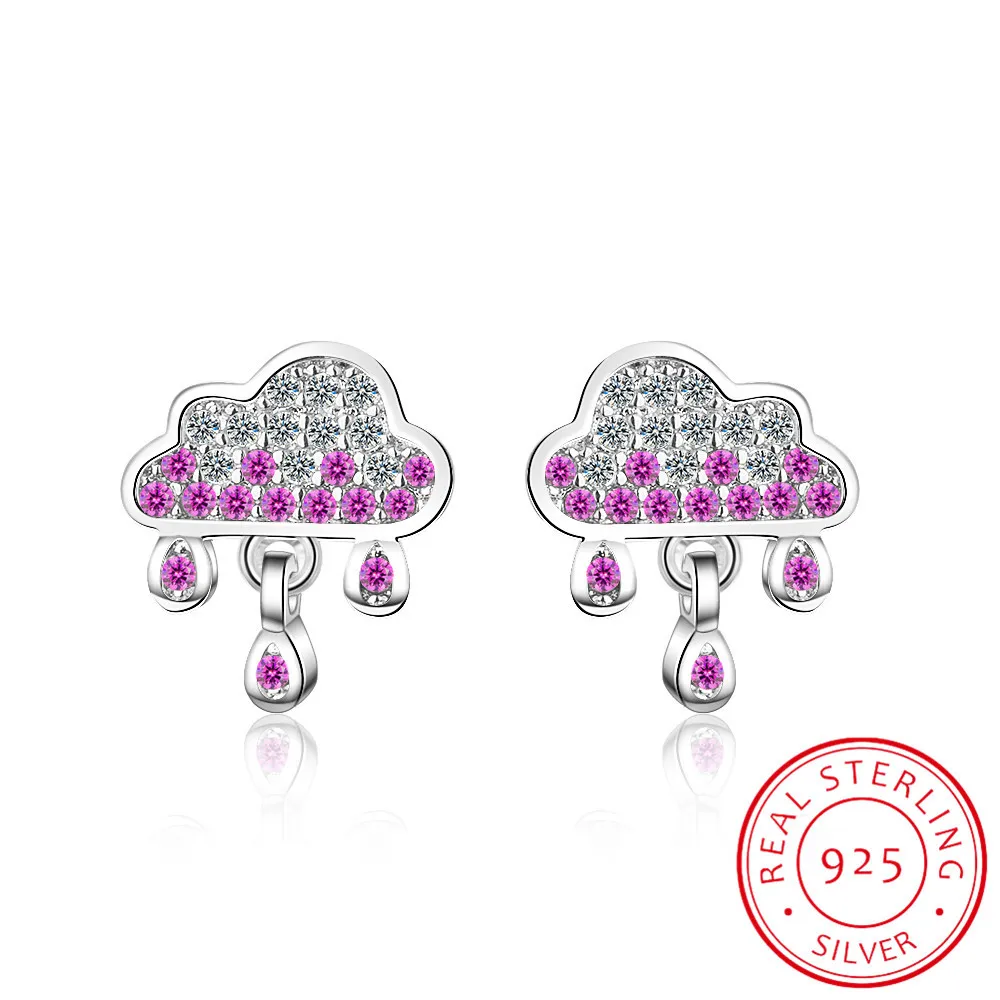 

100% 925 Solid Real Sterling Silver Jewelry Colorful Cz Rainbow Cloud Stud Earring Women Friend Girl Lady