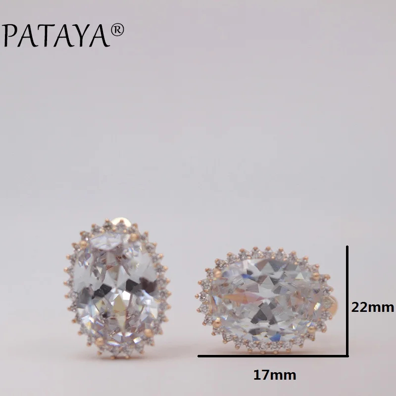 PATAYA New 585 Rose Gold Color Big Earrings Green Natural Cubic Zirconia Earrings Women Luxury Wedding Jewelry Dangle Earrings