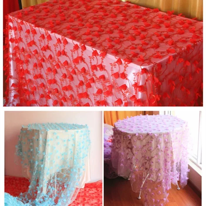 

Free Shipping 150CM Width X10 MTR Length Wedding reception tablecloth 3D flower Lace stage Table Cloth High Quality Organza veil