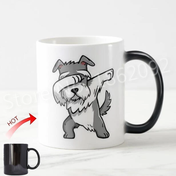 Funny Schnauzer Dab Magic Mug Cute Dog Dabbing Coffee Mug Beer Tea Cup Heat Color Change Creative Joke Pet Dogs Gift Ceramic