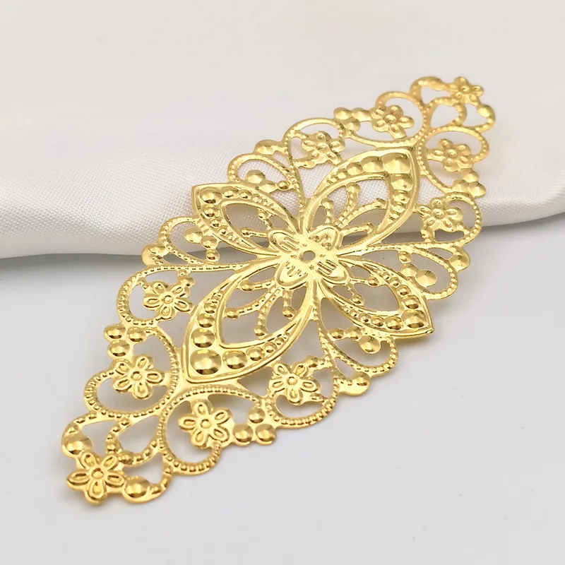 10 PCS Gold color/White K/Antique bronze Oval Metal Filigree Flowers Slice Charms Findings DIY Accessories Jewelry Assembly