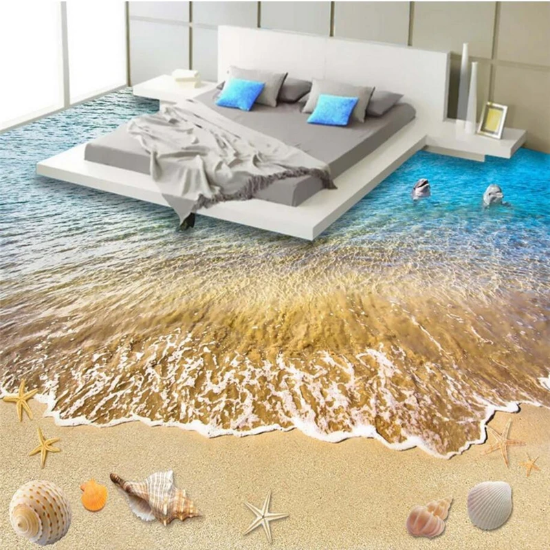 beibehang Summer beach floor floor murals wall stickers 3D wallpaper for living room PVC floor self-adhesive papel de parede 3D