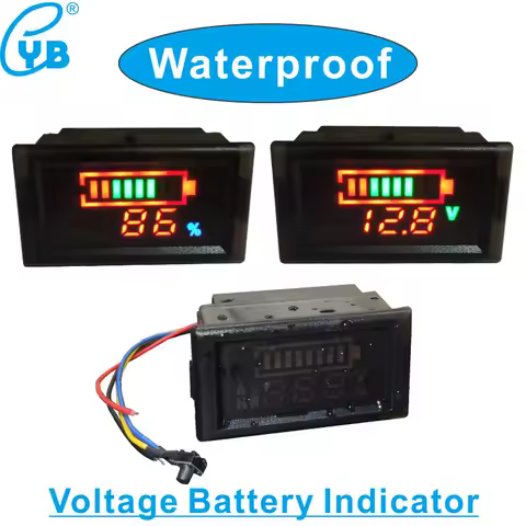 YB28VE-W LED Digital Waterproof Battery Indicator DC6-120V Lead Acid Battery Voltage Meter 12V Lithium Battery Capacity display