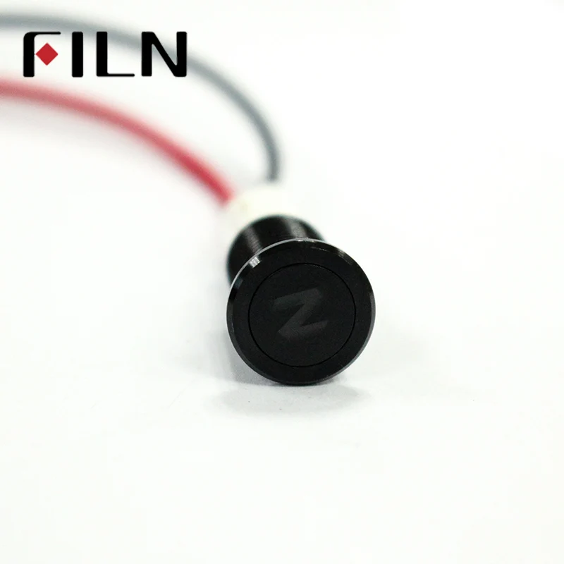 FILN 10mm panel black shell with symbol car applicance 12v led indicator light with 20cm cable