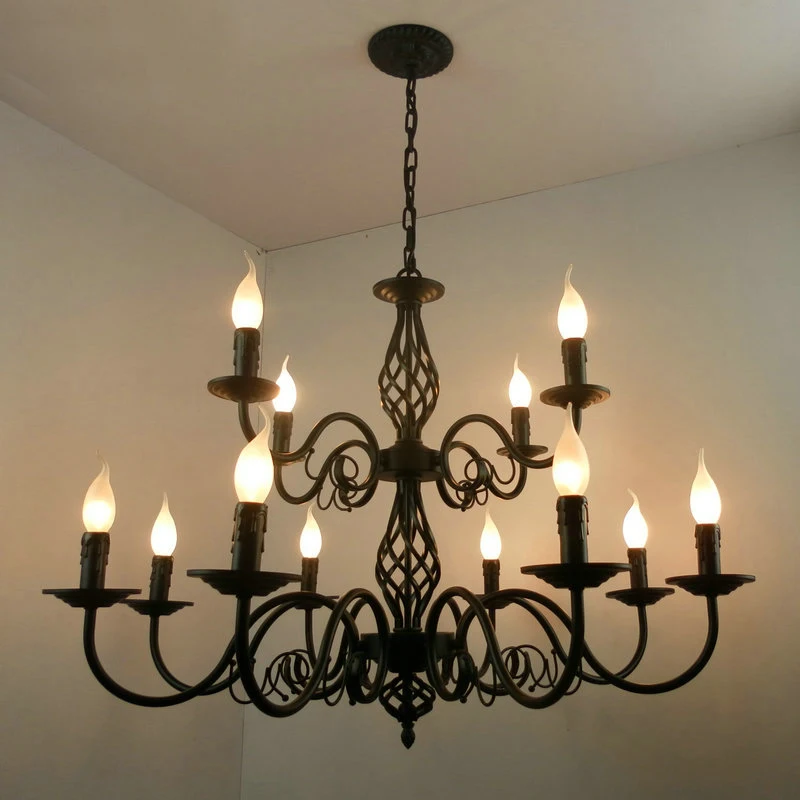 

Luxury Rustic Wrought Iron Chandelier E14 Candle Black Vintage Antique Home Chandeliers For Living room European lamp lighting