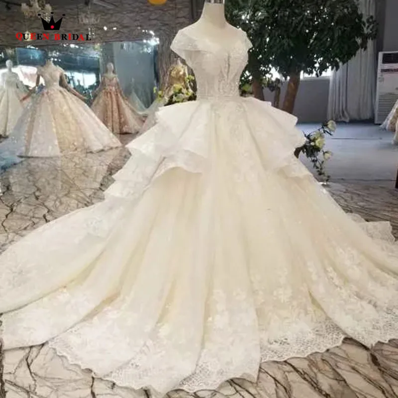 

100% Real Photos Luxury Wedding Dresses Empire Fluffy Tulle Lace Flowers Crystal Beading Bridal Gowns 2021 New Customize LO09