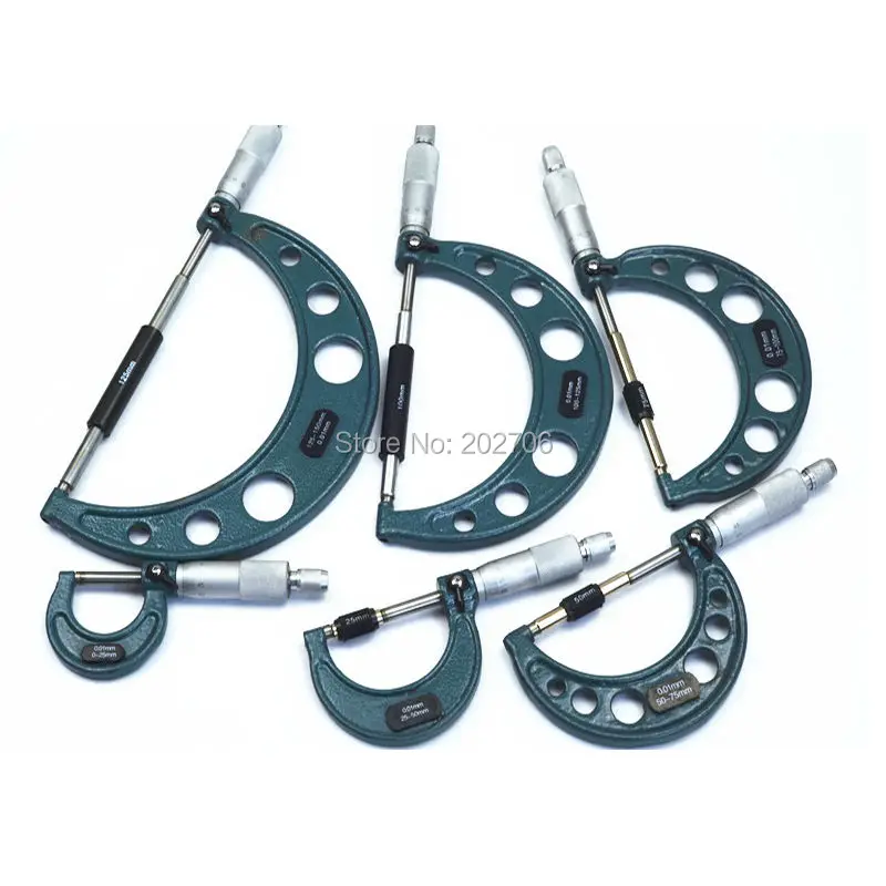 0-150mm Outside Micrometers Set 0-25 25-50 50-75 75-100 100-125 125-150 Micrometers Kit Rod Caliper Measure Tool 6pcs/4pcs/3pcs