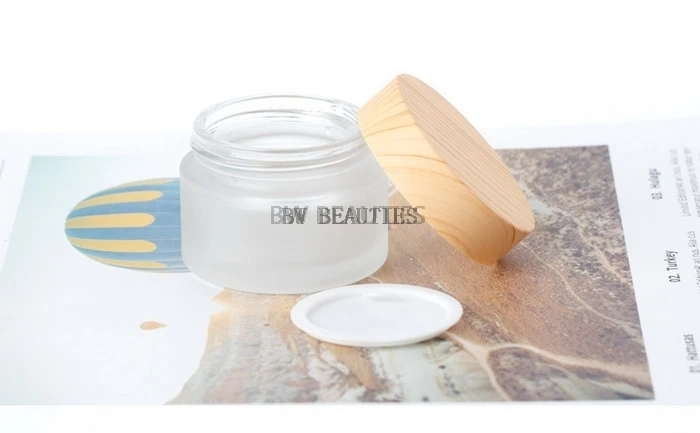 

300pcs 5/10/15/30/50g Frosted Glass Jar Skin Care Cream Refillable Bottle Cosmetic Container With Wood Grain Lid Eye Cream Jars