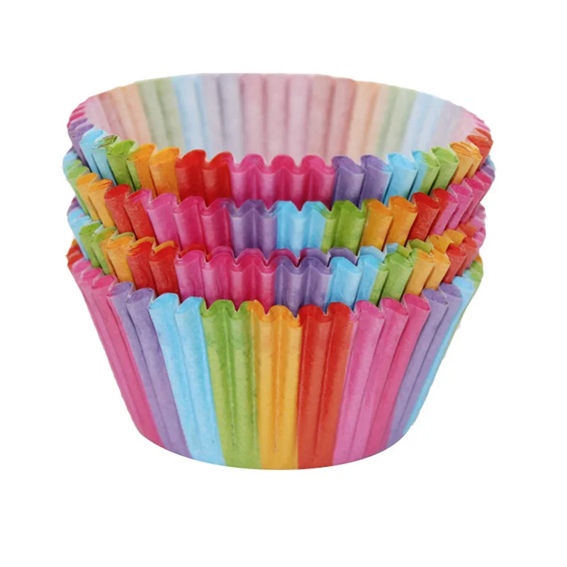 100PCS Kleur Regenboog cake Cup papier Anti-olie Chocolade Muffin Bakpapier Thee Party Cakevorm Decoratieve Keuken accessoires