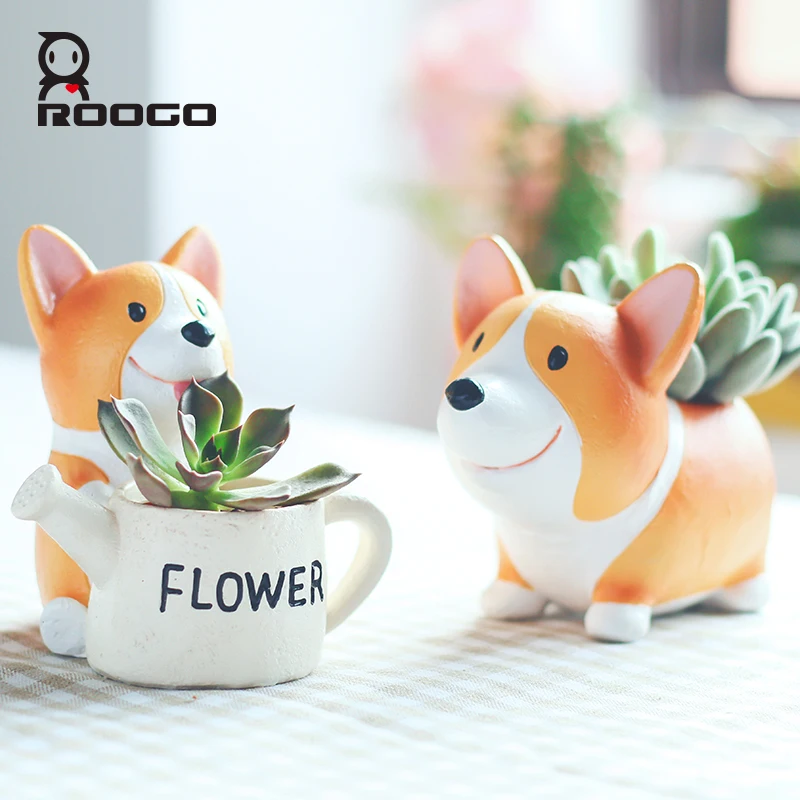 

Roogo Flower Pot Mini Plant Modern Yellow Pet Dog Figurine Annimal Style Garden Cactus Succulent Pots Home Office Decoration