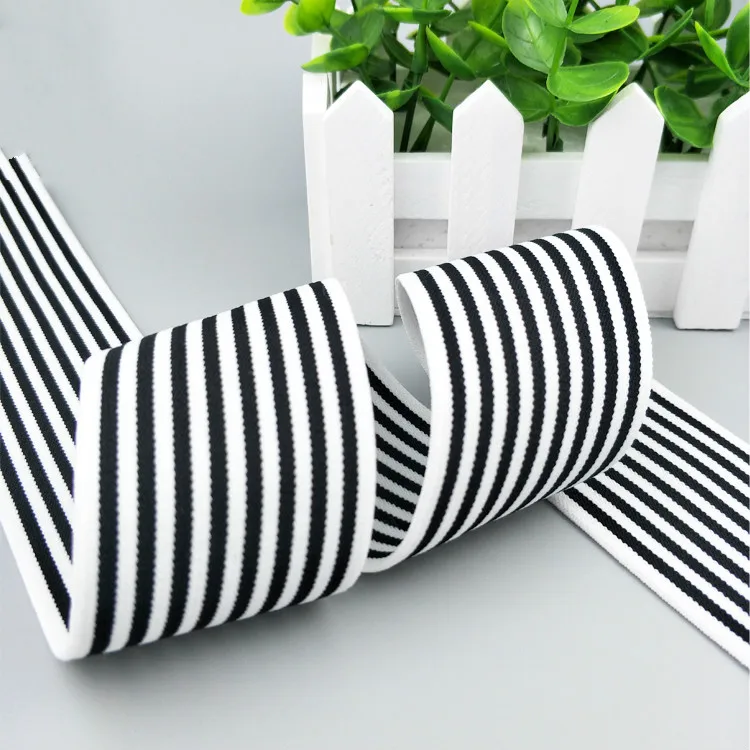 (3 size) Black and white stripe jacquard elastic Wedding Party Ribbon DIY handmade Gift Wrapping Christmas Decoration 2 meters