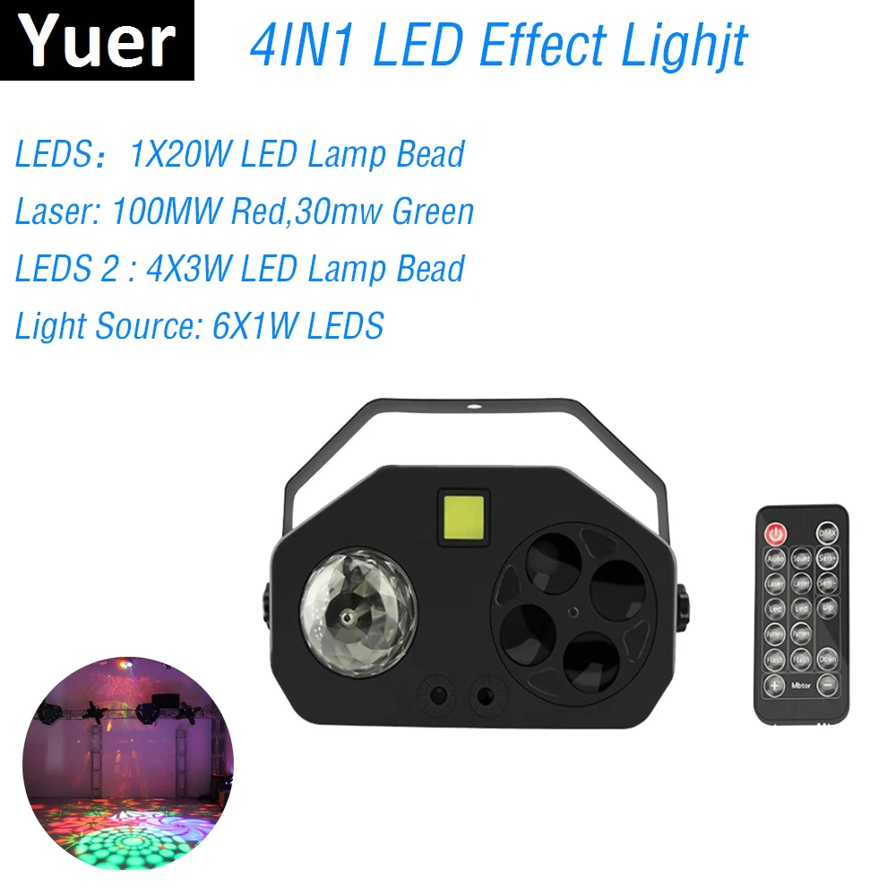 Magic Ball Laser Pattern Strobe 4 in1 LED Stage Light DMX 512 Sound Activated rotante Disco Ball Party Lights LED Strobe Light