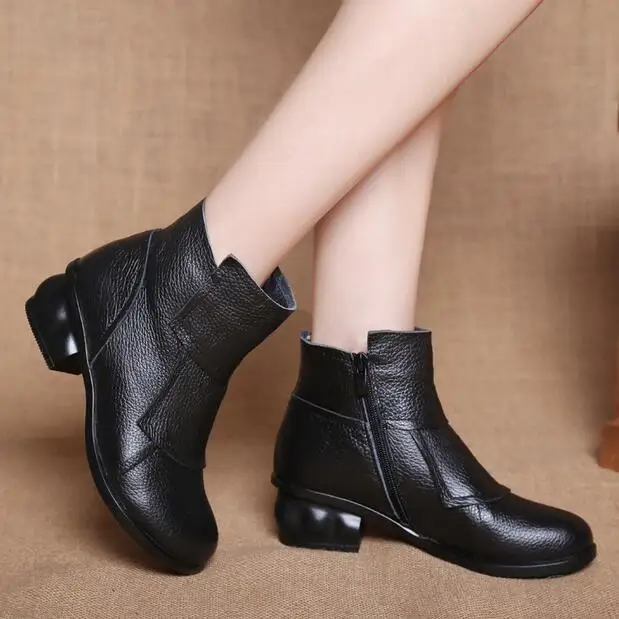 RUSHIMAN Spring Autumn style Women's Boots Female Genuine Leather Ankle Boots Warm Winter Shoes Soft Bottom Handmade Chaussures