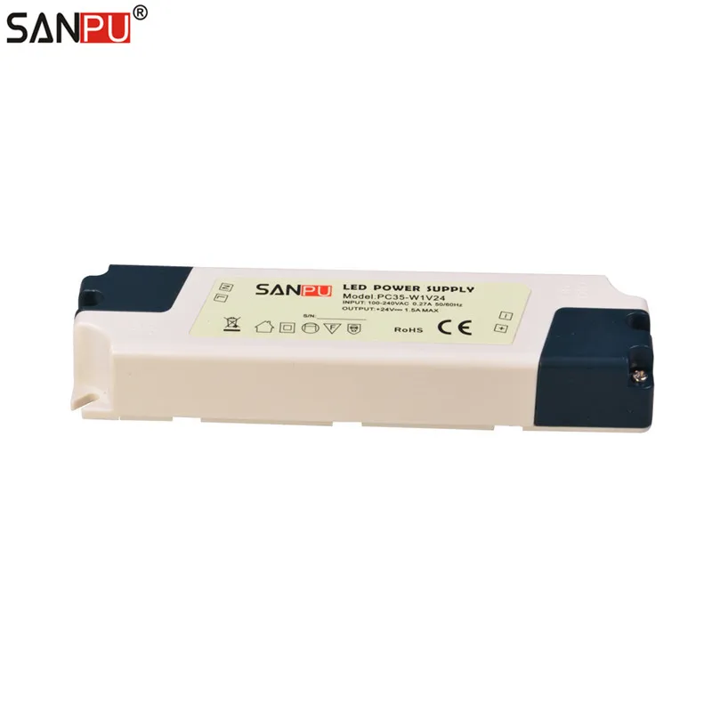 SANPU SMPS LED Driver Power Supply 24V DC 35W 1.45A Plastic IP44 Indoor Use Constant Voltage AC-DC Transformer for LED Tapes 28W