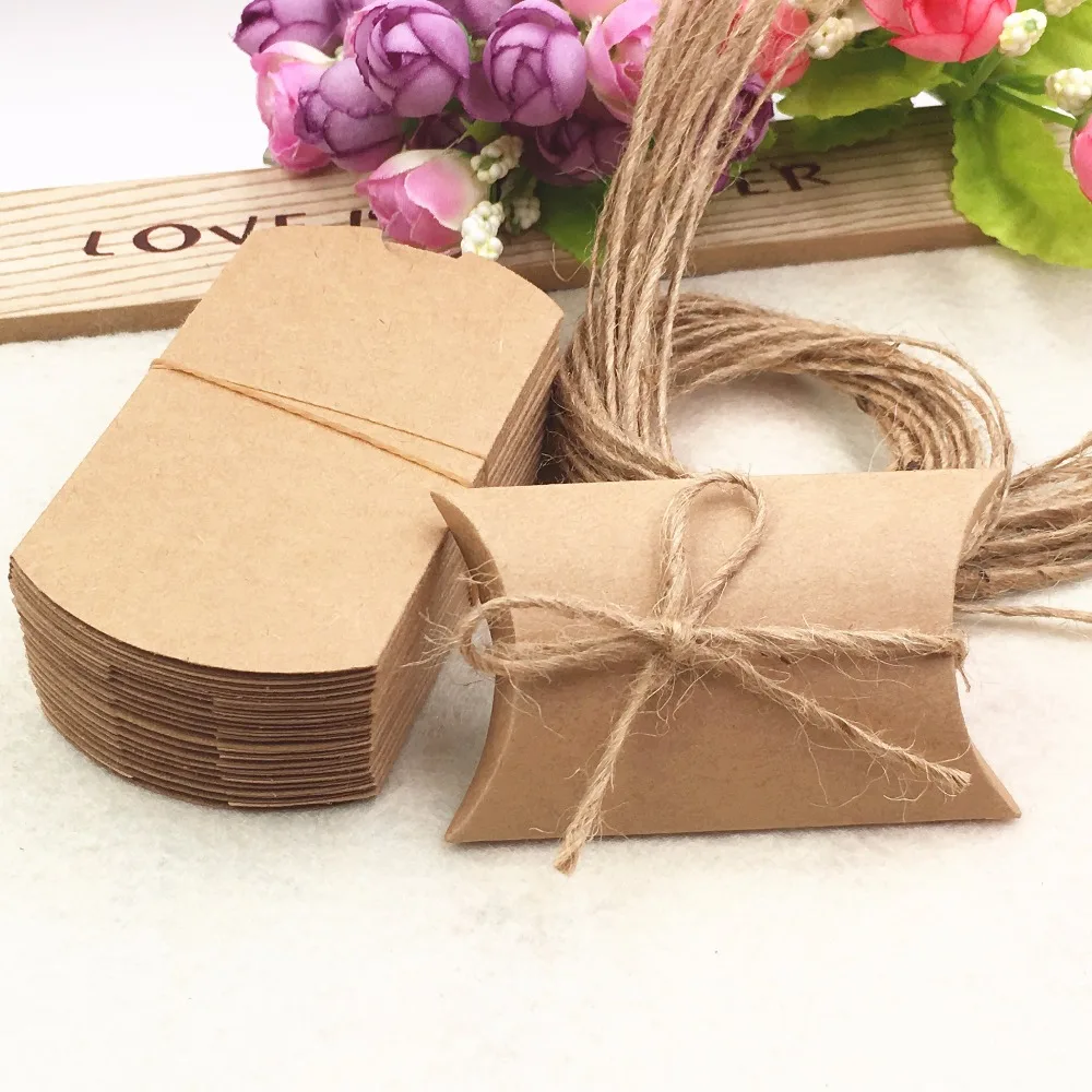 100pcs/lot Kraft pillow boxes with free strings DIY gift boxes Paper jewelry box accessory packing box small storage boxes