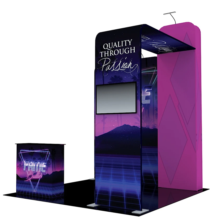 10ft custom protable trade show booth exhibit sets with counter LED lights TV bracket pop up display