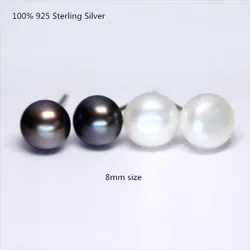 Buyee 925 Sterling Silver Bead Sutd Earring White Black Freshwater Pearl Earring for Women Fashion Wedding Fine Jewelry Earring