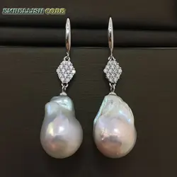Selling baroque pearls hook zircon style dangle earrings white fire ball tissue nucleated freshwater pearl for women