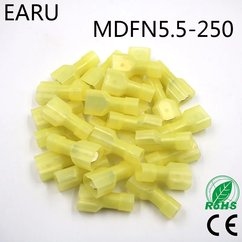 

MDFN5-250 MDFN5.5-250 NYLON brass Male Insulated Spade joint Cable Wire Connector 100PCS/Pack suit 4-6mm2 12-10AWG MDFN Plug