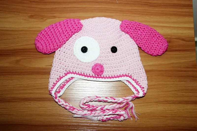 

girls Crochet EarFlaps Hat , baby Puppy Hat - Child's Hat - White and pink Puppy Beanie - Crochet Dog Hat 100% cotton