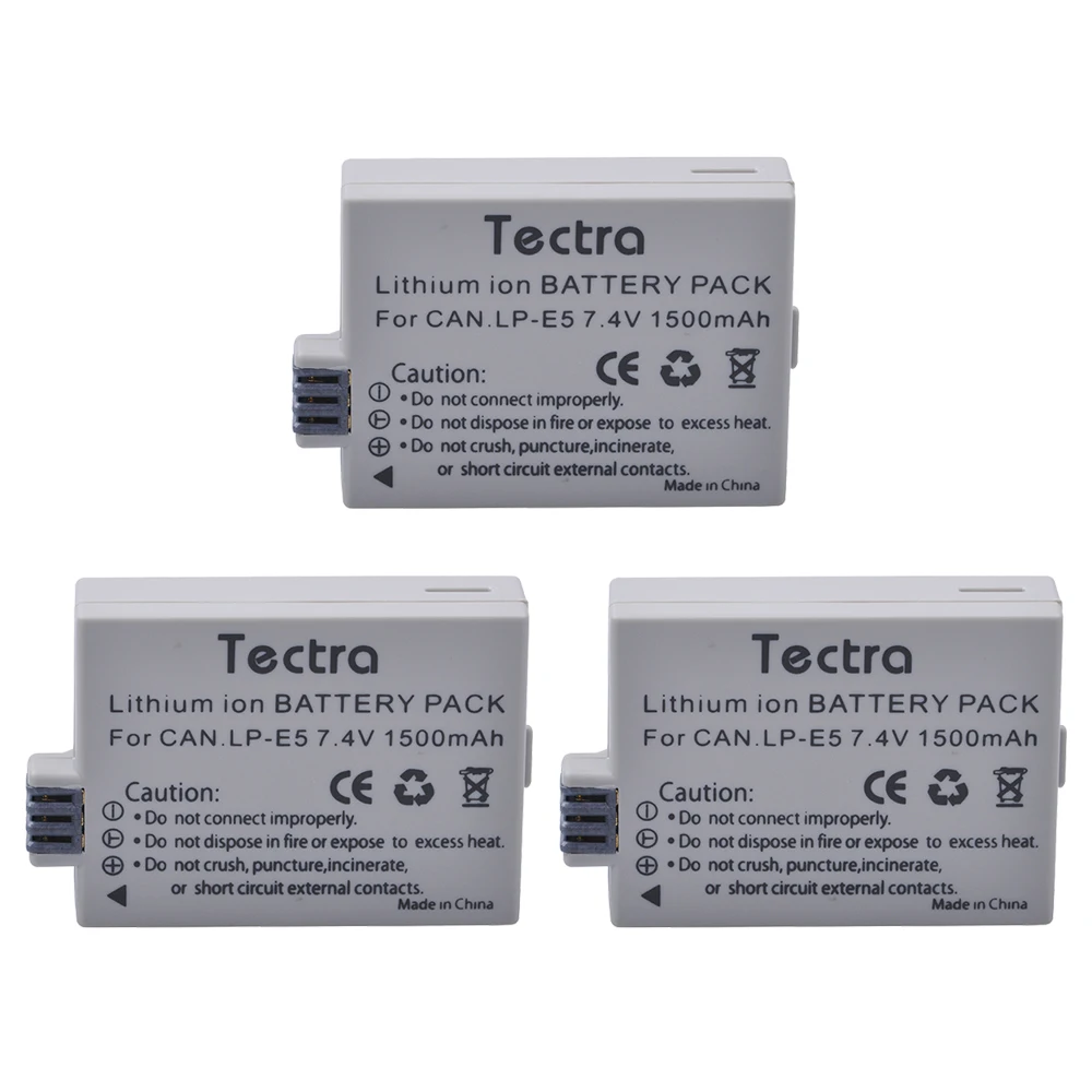 Tectra 3PCS LP-E5 LPE5 1500mAh Li-ion Battery+LCD USB Charger for Canon EOS Rebel XS Rebel T1i Rebel XSi 1000D 500D 450D Kiss X3